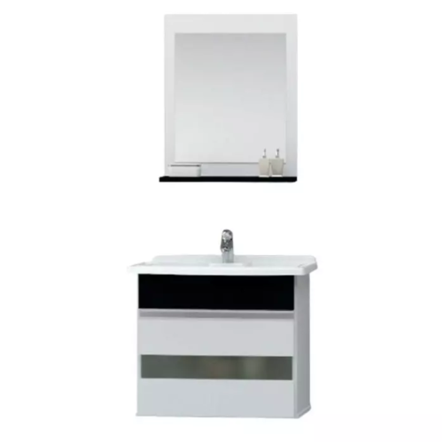 Conjunto Gabinete Com Espelho E Pia Smart Preto 45 Cm